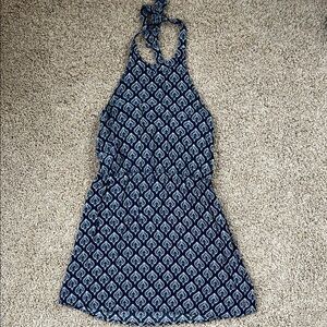 Roxy Navy and White Patterned Halter Dress